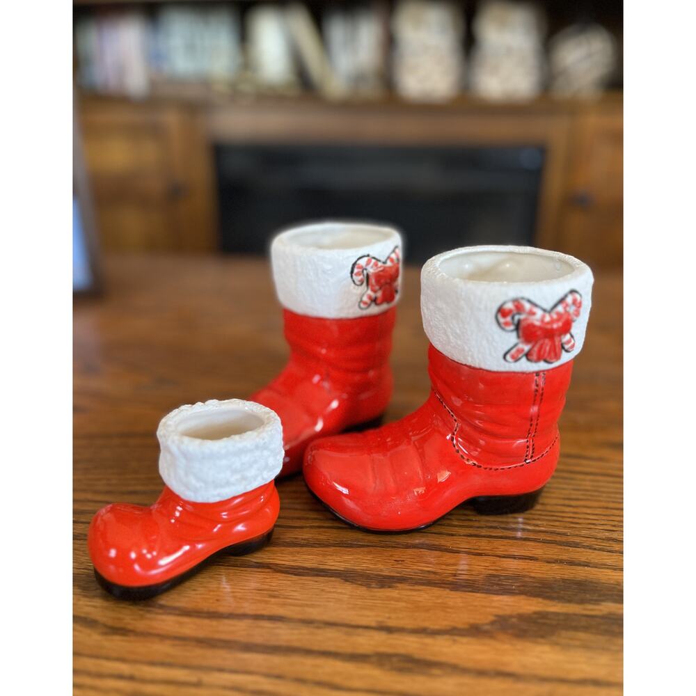 Vtg Santa Cowboy Set Boots Christmas Decor Candy Holder